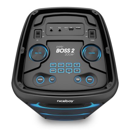 Niceboy PARTY Boss 2 - LED Belaidis garsiakalbis su mikrofonu ir maitinimo bankas funkcija 200W/4500 mAh + nuotolinio valdymo pultas