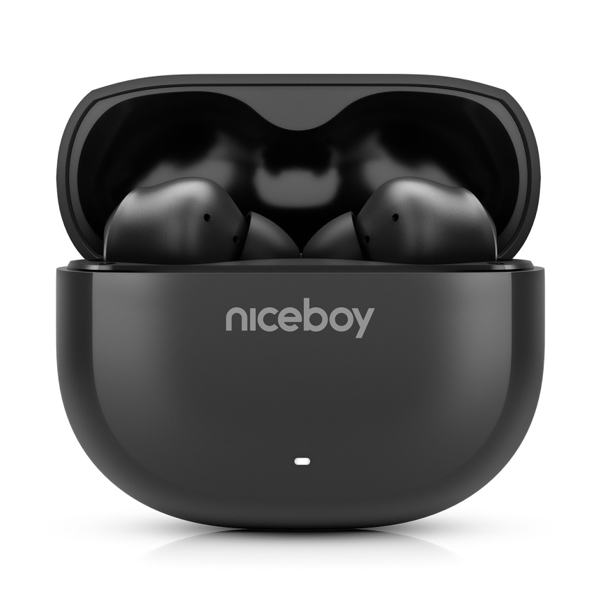 Niceboy Pins 4 – Belaidės ausinės su ANC, 400 mAh + 2x 50 mAh, IPX4, juodos spalvos