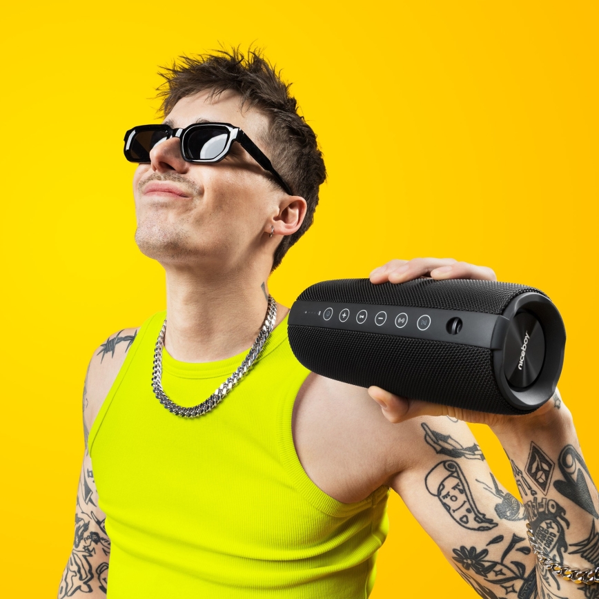 Niceboy Titan 4 - LED Belaidis garsiakalbis su mikrofonu ir maitinimo bankas funkcija 50W/4000 mAh IPX7 juoda