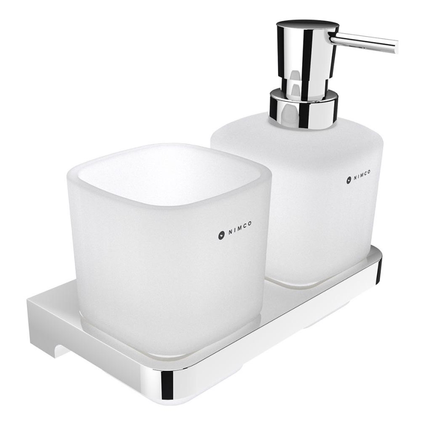 NIMCO MA 2905831C-26 - Sieninis muilo dozatorius ir dantų šepetėlio stovas MAYA 320 mm matinė stiklas/blizgus chromas