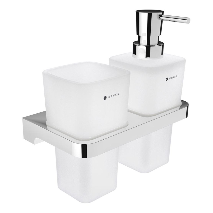 NIMCO MA 2905831H-26 - Sieninis muilo dozatorius ir dantų šepetėlio stovas MAYA 290 mm matinė stiklas/blizgus chromas