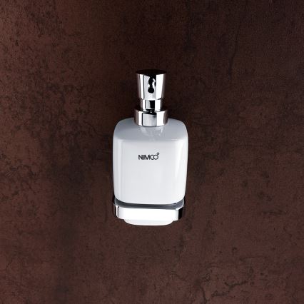 NIMCO MA KOMPLEKTAS-31K-26 - Sieninis muilo dozatorius, dantų šepetėlio laikiklis ir sieninis kabliukas MAYA 320 mm balta/blizgus chromas