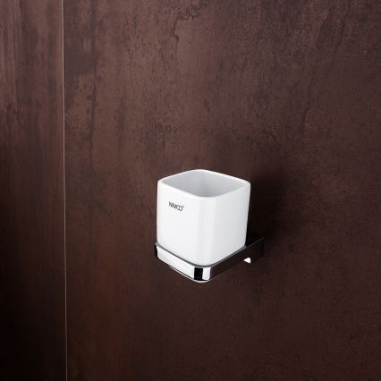 NIMCO MA KOMPLEKTAS-31K-26 - Sieninis muilo dozatorius, dantų šepetėlio laikiklis ir sieninis kabliukas MAYA 320 mm balta/blizgus chromas