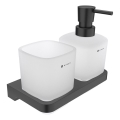 NIMCO MAC 2905831C-T-90 - Sieninis muilo dozatorius ir dantų šepetėlio stovas MAYA 320 mm matinė stiklas/matinė juoda