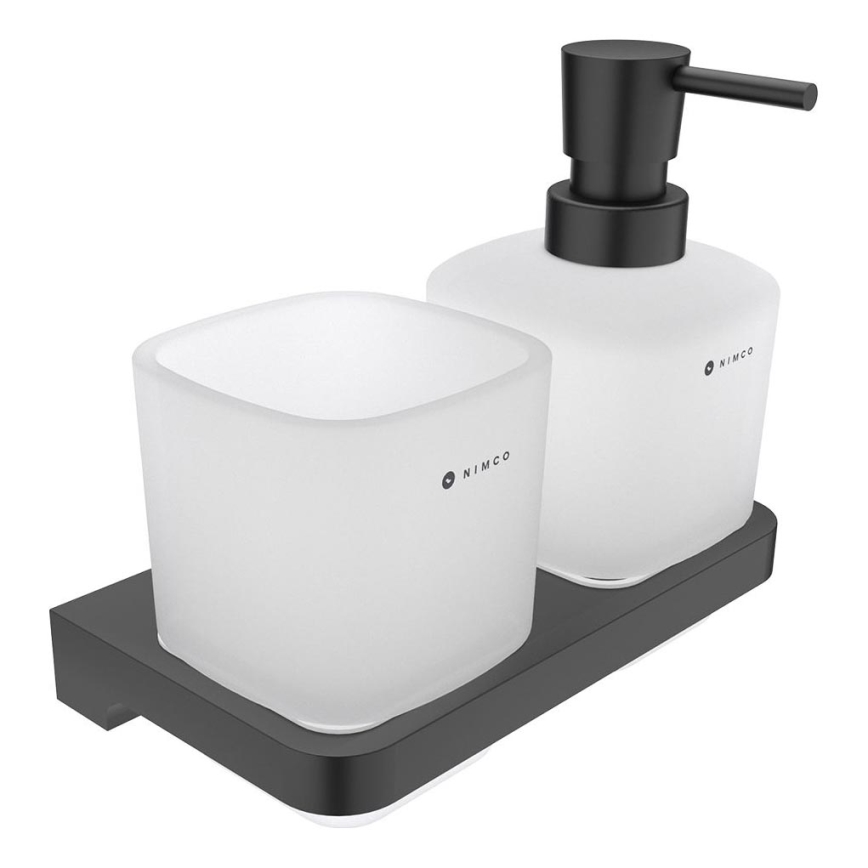 NIMCO MAC 2905831C-T-90 - Sieninis muilo dozatorius ir dantų šepetėlio stovas MAYA 320 mm matinė stiklas/matinė juoda