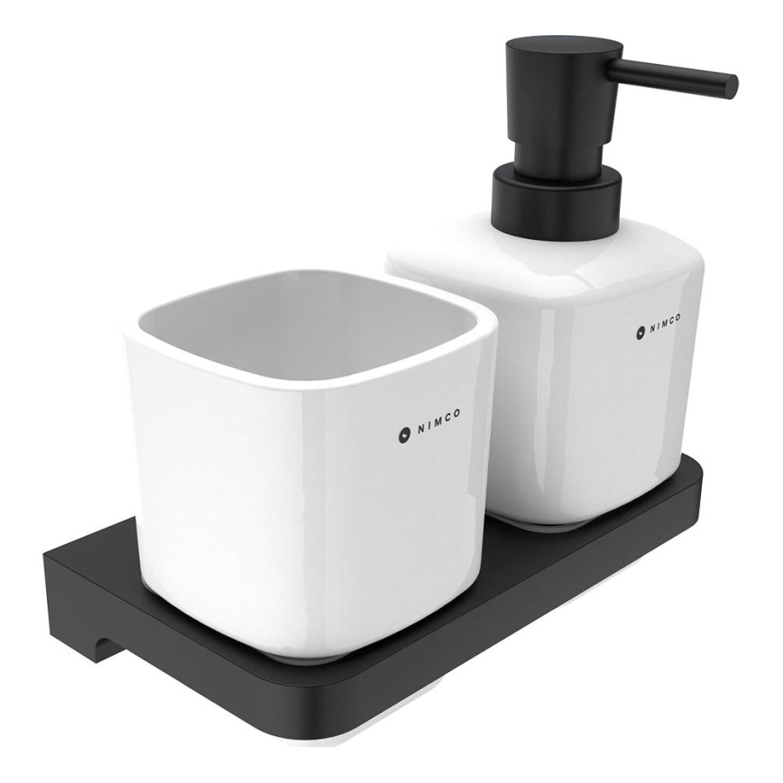 NIMCO MAC 2905831K-T-90 - Sieninis muilo dozatorius ir dantų šepetėlio stovas MAYA 320 mm balta/matinė juoda