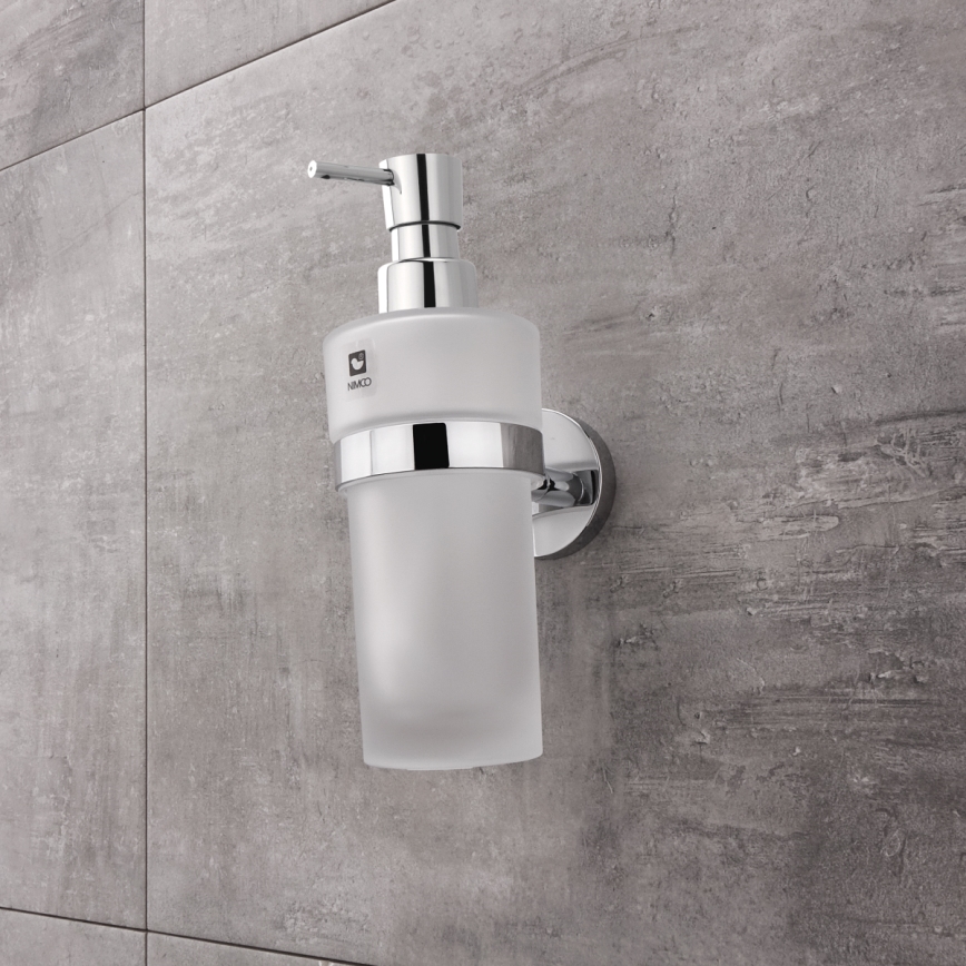 NIMCO UN KOMPLEKTAS-31W-26 - Sieninis muilo dozatorius, dantų šepetėlio laikiklis ir sieninis kabliukas UNIX 250 mm matinė stiklas/blizgus chromas