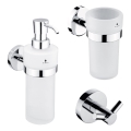 NIMCO UN KOMPLEKTAS-31W-26 - Sieninis muilo dozatorius, dantų šepetėlio laikiklis ir sieninis kabliukas UNIX 250 mm matinė stiklas/blizgus chromas