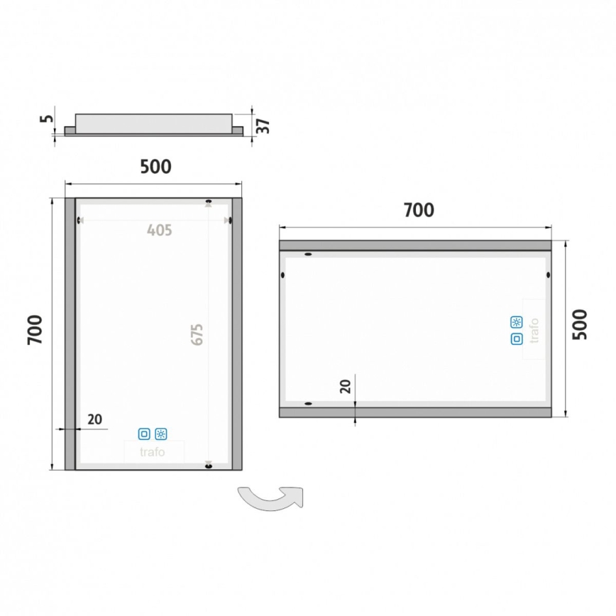 NIMCO ZP 11001VX - LED dimeriuojamas apšviestas vonios veidrodis LED/21W/230V 3000-6500K 70x50 cm IP44