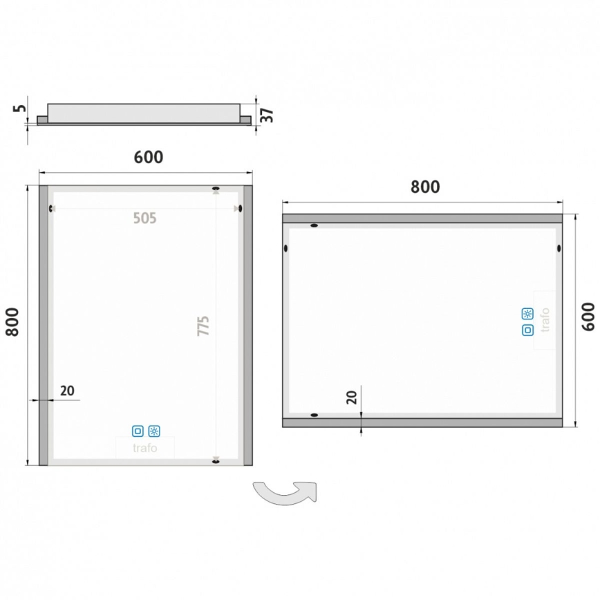 NIMCO ZP 11002VX - LED pritemdomas apšviestas veidrodis voniai LED/24W/230V 3000-6500K 80x60 cm IP44