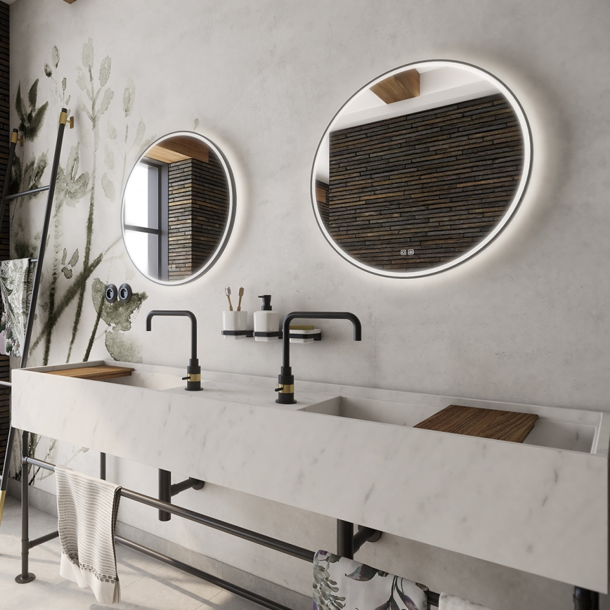 NIMCO ZPC 28001RVX-90 - LED reguliuojamo ryškumo vonios veidrodis su foniniu apšvietimu LED/33W/230V 3000-6500K skersmuo 70 cm matinė juoda IP44