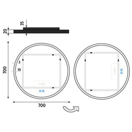 NIMCO ZPC 28001RVX-90 - LED reguliuojamo ryškumo vonios veidrodis su foniniu apšvietimu LED/33W/230V 3000-6500K skersmuo 70 cm matinė juoda IP44