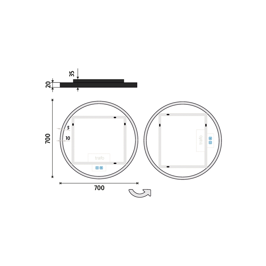 NIMCO ZPC 28001RVX-90 - LED reguliuojamo ryškumo vonios veidrodis su foniniu apšvietimu LED/33W/230V 3000-6500K skersmuo 70 cm matinė juoda IP44