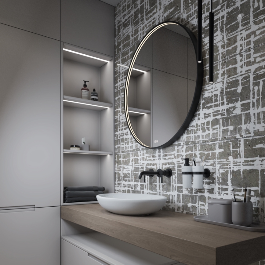 NIMCO ZPC 31002RVX-90 - reguliuojamas LED vonios veidrodis su LED apšvietimu/26W/230V 3000-6500K, skersmuo 80 cm, matinė juoda, IP44