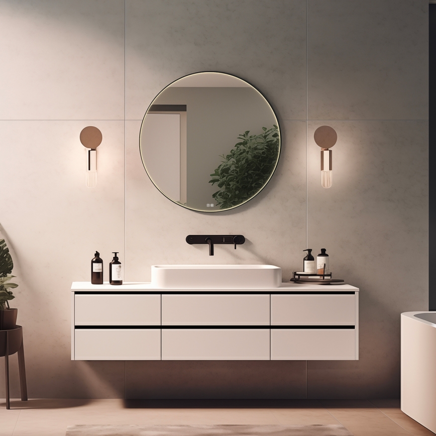 NIMCO ZPC 31002RVX-90 - reguliuojamas LED vonios veidrodis su LED apšvietimu/26W/230V 3000-6500K, skersmuo 80 cm, matinė juoda, IP44