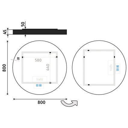 NIMCO ZPC 31002RVX-90 - reguliuojamas LED vonios veidrodis su LED apšvietimu/26W/230V 3000-6500K, skersmuo 80 cm, matinė juoda, IP44