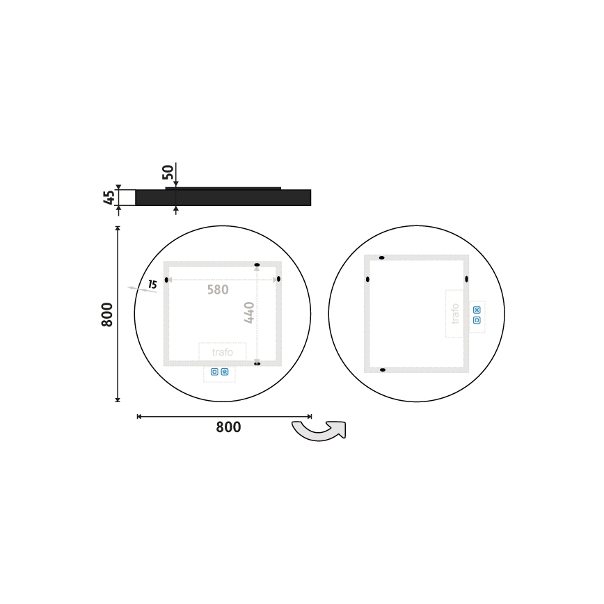 NIMCO ZPC 31002RVX-90 - reguliuojamas LED vonios veidrodis su LED apšvietimu/26W/230V 3000-6500K, skersmuo 80 cm, matinė juoda, IP44