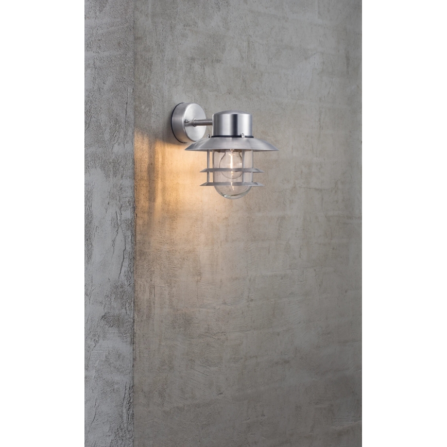Nordlux - Lauko sieninis šviestuvas BLOKHUS 1xE27/60W/230V IP54 sidabras