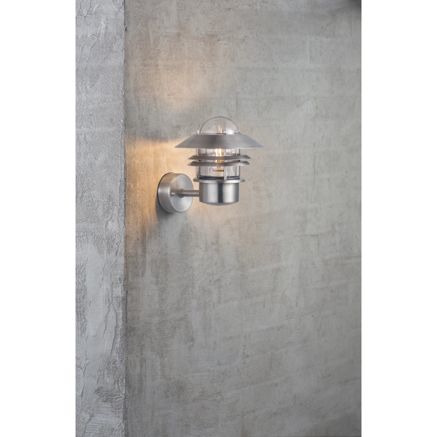 Nordlux - Lauko sieninis šviestuvas BLOKHUS 1xE27/60W/230V IP54 sidabras
