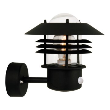 Nordlux - Lauko sieninis šviestuvas su judesio jutikliu VEJERS 1xE27/60W/230V IP54 juodas