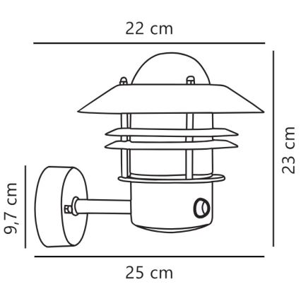 Nordlux - Lauko sieninis šviestuvas su jutikliu BLOKHUS 1xE27/60W/230V IP54