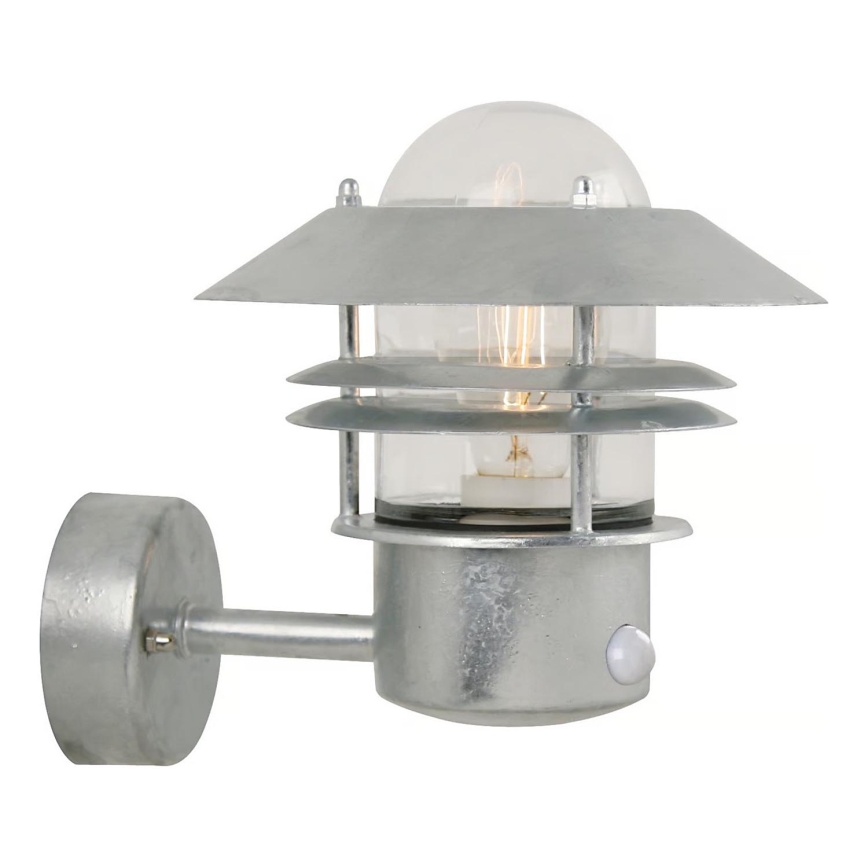 Nordlux - Lauko sieninis šviestuvas su jutikliu BLOKHUS 1xE27/60W/230V IP54
