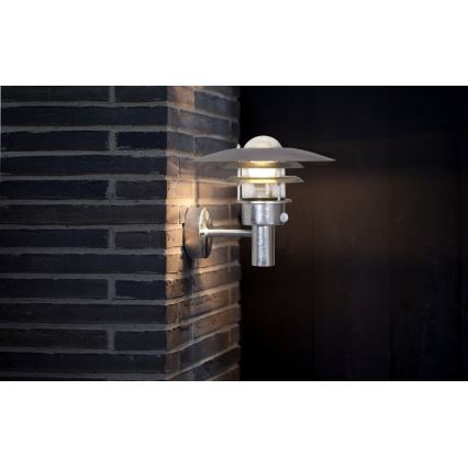 Nordlux - Lauko sieninis šviestuvas su jutikliu LONSTRUP 1xE27/60W/230V IP44 sidabro spalvos
