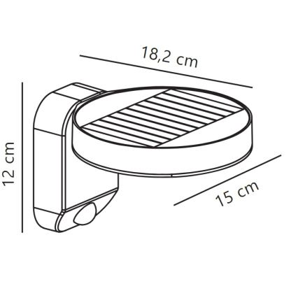 Nordlux - LED sieninis šviestuvas su jutikliu, įkraunamas saulės energija RICA LED/5W/3,7V IP44 2200 mAh apvalus