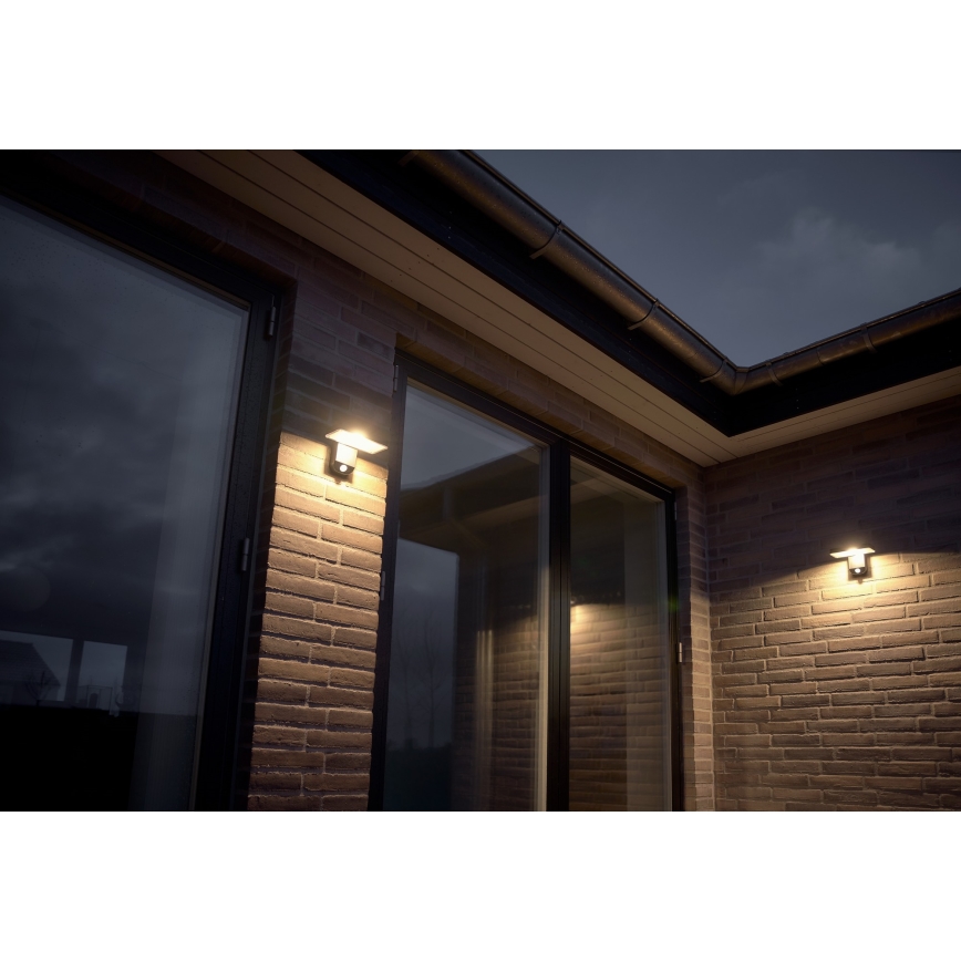 Nordlux - LED sieninis šviestuvas su jutikliu, įkraunamas saulės energija RICA LED/5W/3,7V IP44 2200 mAh kampinis