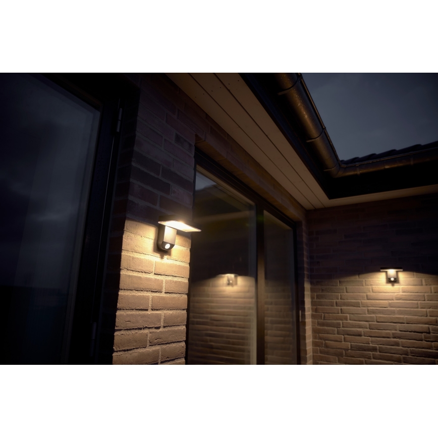 Nordlux - LED sieninis šviestuvas su jutikliu, įkraunamas saulės energija RICA LED/5W/3,7V IP44 2200 mAh kampinis