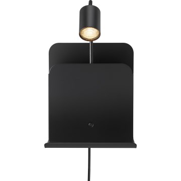 Nordlux - Sieninis akcentinis šviestuvas su lentyna ir USB ROOMI 1xGU10/8W/230V juoda