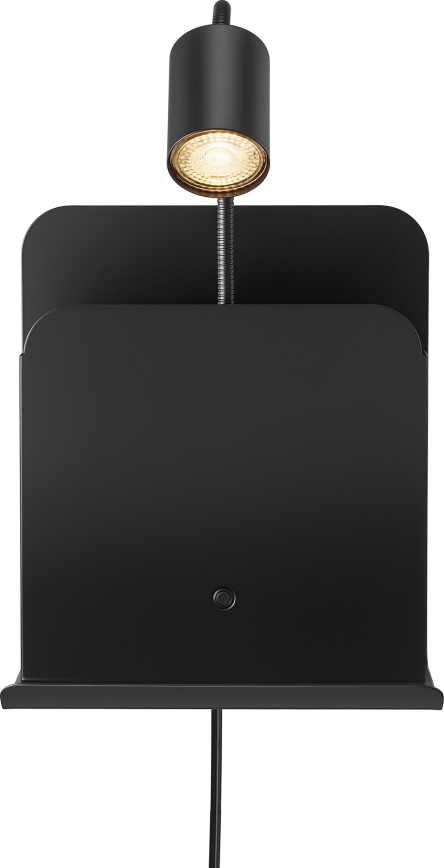 Nordlux - Sieninis akcentinis šviestuvas su lentyna ir USB ROOMI 1xGU10/8W/230V juoda