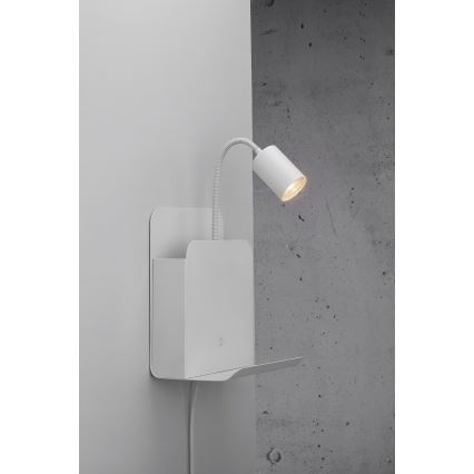 Nordlux - Sieninis akcentinis šviestuvas su lentyna ir USB ROOMI 1xGU10/8W/230V balta