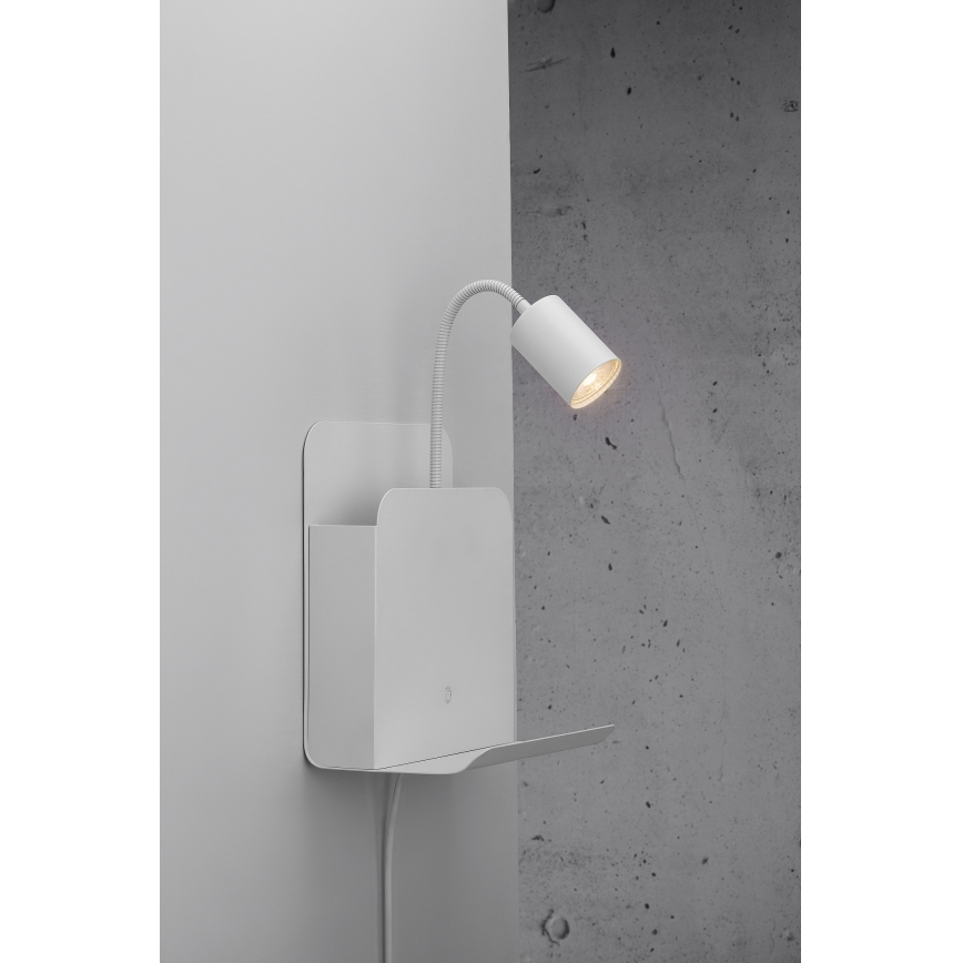 Nordlux - Sieninis akcentinis šviestuvas su lentyna ir USB ROOMI 1xGU10/8W/230V balta