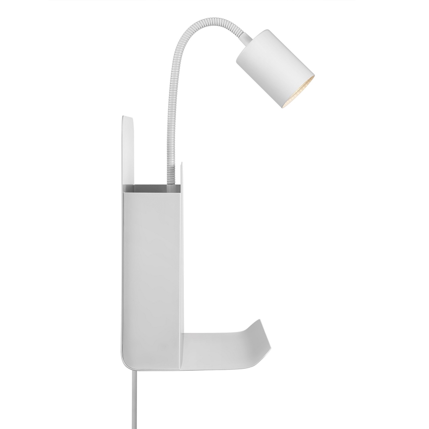 Nordlux - Sieninis akcentinis šviestuvas su lentyna ir USB ROOMI 1xGU10/8W/230V balta
