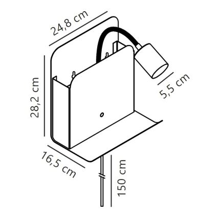 Nordlux - Sieninis akcentinis šviestuvas su lentyna ir USB ROOMI 1xGU10/8W/230V balta
