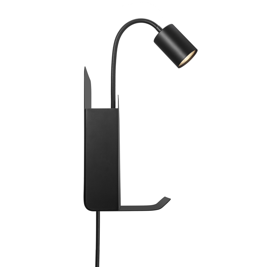 Nordlux - Sieninis akcentinis šviestuvas su lentyna ir USB ROOMI 1xGU10/8W/230V juoda