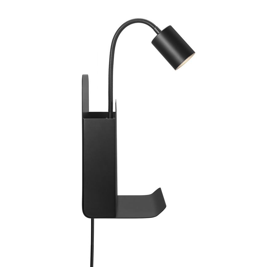 Nordlux - Sieninis akcentinis šviestuvas su lentyna ir USB ROOMI 1xGU10/8W/230V juoda