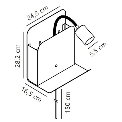 Nordlux - Sieninis akcentinis šviestuvas su lentyna ir USB ROOMI 1xGU10/8W/230V juoda