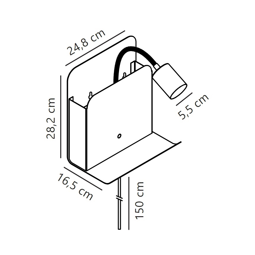 Nordlux - Sieninis akcentinis šviestuvas su lentyna ir USB ROOMI 1xGU10/8W/230V juoda