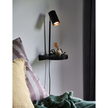 Nordlux - Sieninis šviestuvas su lentynėle CODY 1xGU10/15W/230V juodas