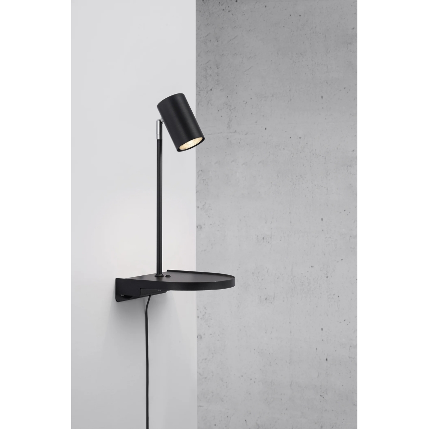 Nordlux - Sieninis šviestuvas su lentynėle CODY 1xGU10/15W/230V juodas