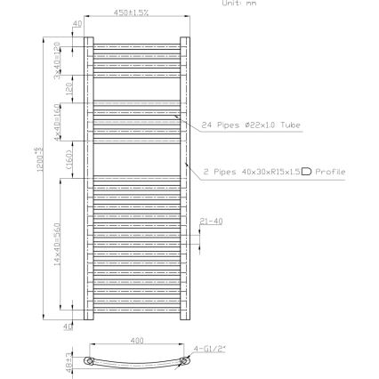 Novaservis - Kopėčių tipo vonios radiatorius 490W/230V 120x45 cm baltas, apvalus