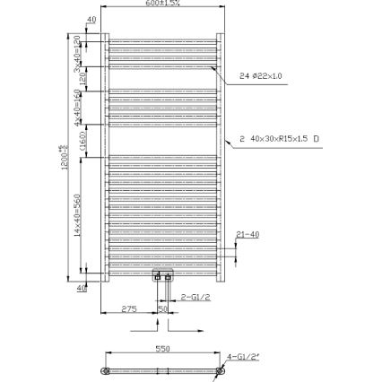 Novaservis - Vonios kambario kopėčių radiatorius 644W/230V 120x60 cm juodas tiesus