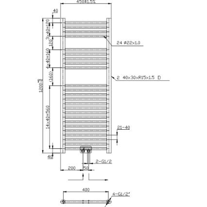 Novaservis – vonios kambario kopėtinis rankšluosčių radiatorius 318 W/230 V, 120 × 45 cm, blizgus chromas, tiesus