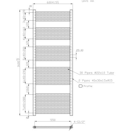 Novaservis - Vonios kambario kopėčių tipo rankšluosčių radiatorius 836W/230V 160x60 cm baltas tiesus