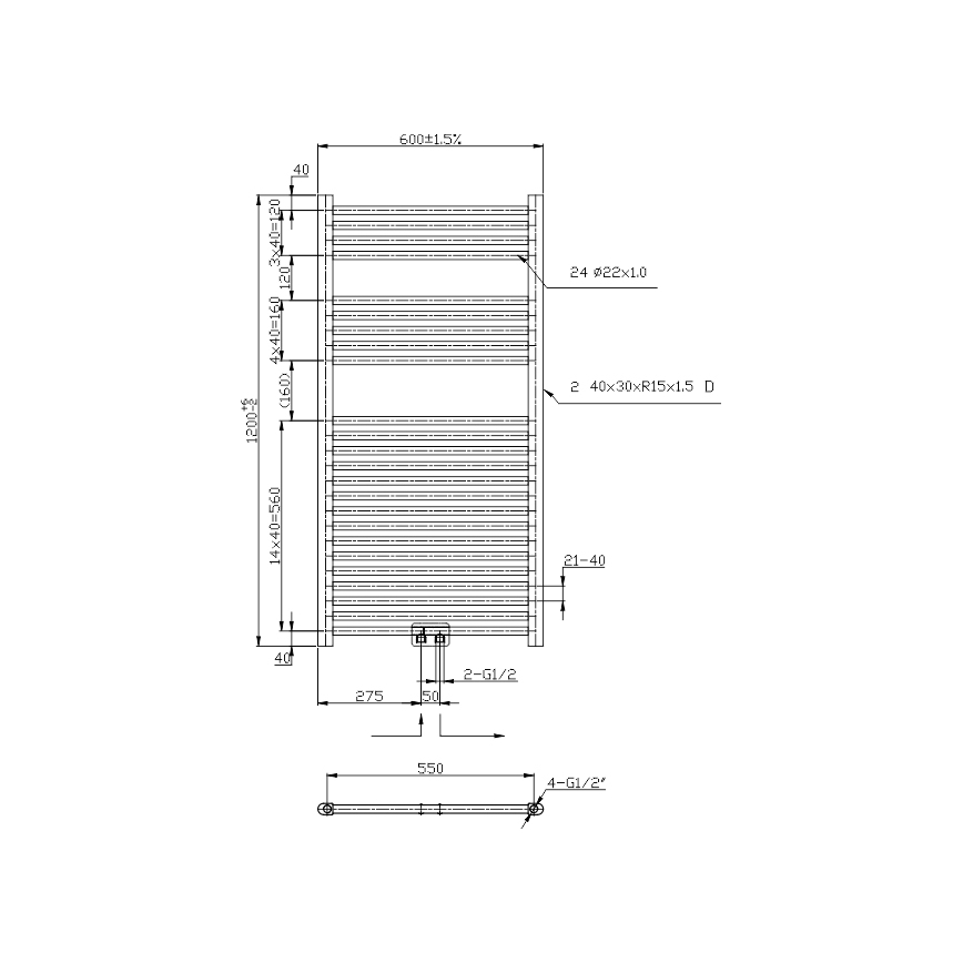 Novaservis - Vonios kambario kopėčių radiatorius 423W/230V 120x60 cm blizgus chromas tiesus
