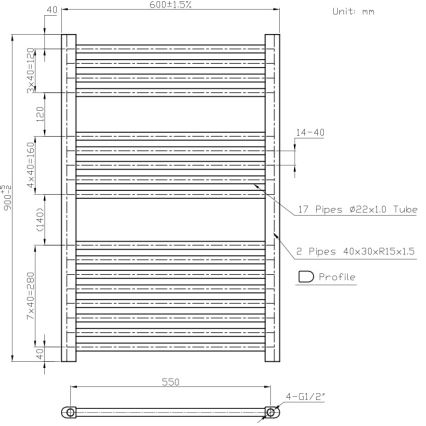 Novaservis - vonios rankšluosčių džiovintuvas, kopėčių tipo, 478W/230V, 90x60 cm, baltas, tiesus