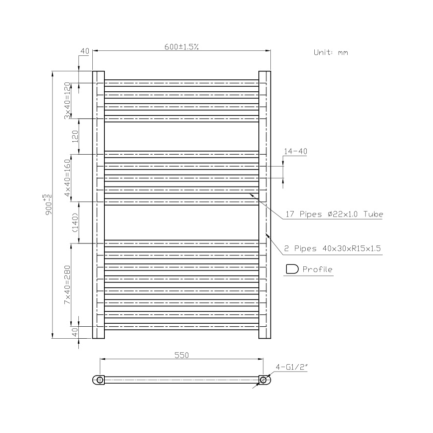 Novaservis - vonios rankšluosčių džiovintuvas, kopėčių tipo, 478W/230V, 90x60 cm, baltas, tiesus