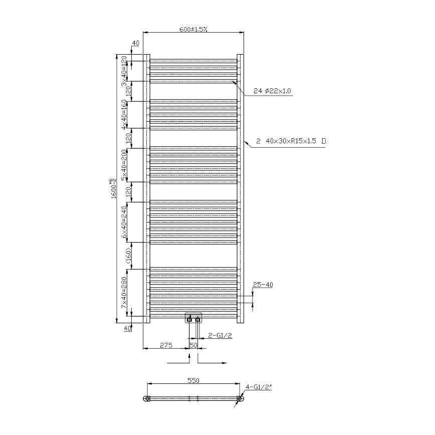 Novaservis - Vonios rankšluosčių kopėčių radiatorius 836W/230V 160x60 cm juodas, tiesus